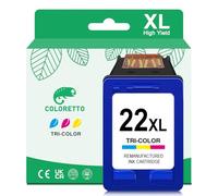 COLORETTO 22 XL Cartucho de Tinta Remanufacturado para HP 22XL Tricolor para DeskJet F4180 F2200 D1560 F380 F370 F2180 F2280 D1460 3940 F4100 2180 D2460,PSC 1410 Impresoras