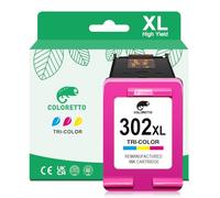COLORETTO 302XL Color Cartucho de Tinta para HP 302 XL Tinta Compatible con DeskJet 3630 3632 1110 2130 3639 2132 3635 Envy 4525 4520 4528 4524 4512 OfficeJet 3830 4654 5232 3831 5230 Remanufacturado
