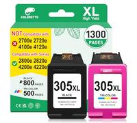 COLORETTO 305XL Cartuchos de Tinta para HP 305 XL DeskJet 2820e 4220e 2800e 2810e 2821e 2822e 2823e 4200e 4210e 4222e 4230e 2800 2810 2820 2821 2822 2823 Tinta Impresora para HP 305 XL Negro y Color