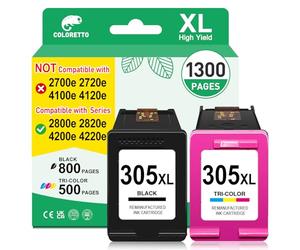 COLORETTO 305XL Cartuchos de Tinta para HP 305 XL DeskJet 2820e 4220e 2800e 2810e 2821e 2822e 2823e 4200e 4210e 4222e 4230e 2800 2810 2820 2821 2822 2823 Tinta Impresora para HP 305 XL Negro y Color