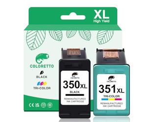 COLORETTO 350XL 351XL Cartucho de Tinta Remanufacturado para HP 350 351 XL Compatible con Deskjet D4260 D4360 Officejet J5750 J5780 J6410 Photosmart C5180 C4280 C4380 C4480 C4580 C5280 Negro y Color