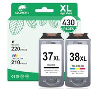 COLORETTO 37 XL 38 XL Cartuchos para Canon PG-37XL CL-38XL Negro y Color | Compatible con pixma MX300 MX310 iP1800 iP1900 iP2500 iP2600 MP140 MP190 MP210 MP220 MP470 Remanufacturado tinta 37 y 38 XL