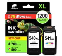 COLORETTO 540 XL 541xl Tinta para Canon 540 y 541 XL MX475 MG3650S TS5150 | 540xl Compatibles con pixma MG3650 MG3250 MG3150 MG2250 MX535 MX375 TS5151 TS5100 TS5140 TS5151 Negro y Color PG-540XL