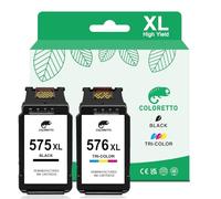 COLORETTO 575XL 576XL Remanufacturado para Cartuchos Compatible para Canon 575 XL 576 XL PG-575XL CL-576XL para Canon Impresoras Pixma Ts3550i Ts3551i Tr4750i Tr4751i (2 Pack, 1 Negro, 1 Tri-Color)