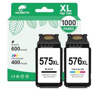 COLORETTO 575XL 576XL Tinta para Canon 575 y 576 XL Negro y Color Compatible con pixma TS3550i TS3551i TS3750i TS3751i TS3752i TR4750i TR4751i TR4755i TR4756i cartcuhos PG-575 XL CL-576 XL