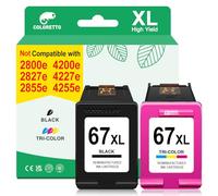 COLORETTO Cartucho de tinta 67XL 1 negro 1 color como repuesto para impresoras HP Envy 6052 6065e 6452e 6455e 6458e DeskJet 2800e 2852e 2855e para HP Ink 67 XL hp67 hp67xl