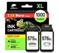 COLORETTO PG575 CL576 Tinta para Canon 575 y 576 XL TR4755i TR4756i TS3750i | cartuchos canon pixma TS3750i TS3550i TS3551i TS3751i TS3752i TR4750i TR4751i cannon 575xl 576 xl Negro y Color cartuchos 575