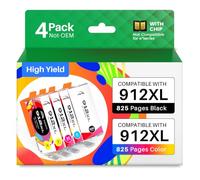 colorfly 912XL 912 Cartucho Compatible con HP 912 cOfficeJet Pro 8020 8022 | with chip 912XL Cartucho de tinta para HP OfficeJet Pro 8024 8023 8025 Office Jet 8010 8012 8014 8015 4 Pack, no e*series
