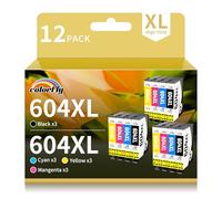 colorfly Cartuchos de impresora 604XL compatibles con Epson 604 604XL para Expression Home XP-2200 XP-2205 XP-3200 XP-3205 XP-4200 XP-4205 Workforce WF-2910 WF-2930 WF-2950 (paquete de 12)