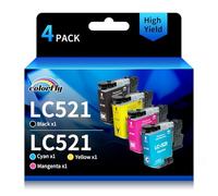 colorfly LC521 LC-521 Cartuchos de Impresora compatibles con Brother LC521 LC521VAL Cartuchos para Brother DCP-J1260W J1310DW J1313DW J1360DW J1460DW (4 Pack)