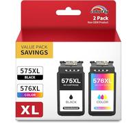 colorfly PG-575XL CL-576XL Multipack Cartuchos de Tinta Reemplazo para Canon 575 576 XL para Canon Pixma Impresora TS3550i TS3551i TR4750i TR4751i, 2 Pack (Negro, Color)