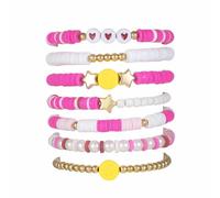 Colorful - 5 12 pulseras de cuentas de corazón para mujer, disco de vinilo, apilables, elásticas, para verano, playa, bohemio, joyería para hombres, talla única, Plástico, No es una piedra preciosa