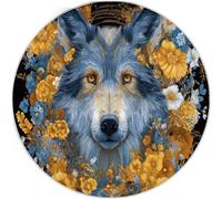 Colorful Alfombra Redonda con patrón Delicado Flores Animales Cabeza De Lobo. Lavable, Alfombras para Sala de Estar de Pelo Corto, 100 cm para Pasillo Cama Comedor alfombras de Suelo Que no se