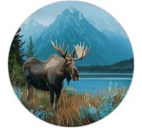 Colorful Alfombra Redonda con patrón Fotografía Montañas Plantas Animales Ciervos. Lavable, Alfombras para Sala de Estar de Pelo Corto, 100 cm para Pasillo Cama Comedor alfombras de Suelo Que no se