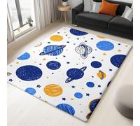 Colorful Alfombras Lavables para Sala de Estar, 60 x 90 cm Dibujos Animados Alfombra Antideslizante de Pelo Corto Universo Espacio Planetas Estampado para Comedor Oficina Dormitorio