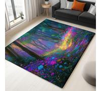 Colorful Alfombras Lavables para Sala de Estar, 60 x 90 cm Fantasía Alfombra Antideslizante de Pelo Corto Camino Flores Bosque Estampado para Comedor Oficina Dormitorio