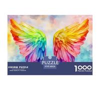 Colorful Angel Wings-Delicate Feathers Puzzle De Madera Impermeable Puzzle De 1000 Piezas para Adultos Imposible Rompecabezas para Adultos Juegos De Puzzle Desafiantes
