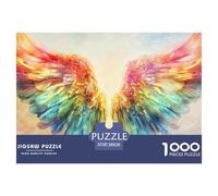 Colorful Angel Wings-Delicate Feathers Puzzle De Madera Impermeable Puzzle De 1000 Piezas para Adultos Divertido Rompecabezas para Adultos Puzzle para Decoración del Hogar