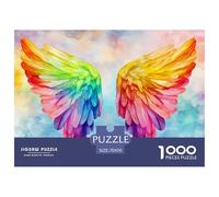 Colorful Angel Wings-Delicate Feathers Puzzle De Madera Impermeable Puzzle De 1000 Piezas para Adultos Imposible Rompecabezas para Adultos Juegos Educativos