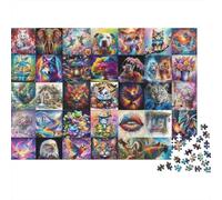 Colorful Animal Art 100% Recycled Cardboard Art Collage Grid 1000 Piece Jigsaw Puzzles Adults and Children Fun Present 52x38cm/1000pcs