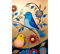 Colorful Birds & Blossoms in Gold Journal: For Mindful Reflection, Personal Growth & Serenity - 6x9, 208 Lined Pages