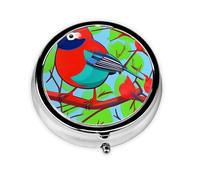 Colorful Birds - Pastillero redondo con tres compartimentos para almacenar vitaminas, aceite de pescado y suplementos nutricionales.