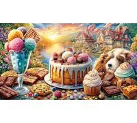 Colorful-Birthday-Cake-with-Flowers-and-Balloons 1000 Piezas Puzzle de Papel Reciclado Juego Educativo relajación para Adultos y niños de 12 años y más 38x26/1000pcs