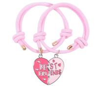 COLORFUL BLING 2 pulseras de amistad para mujer, con colgante de corazón, cuerda ajustable, regalo para mejores amigas, One Size, Acero aleado, Sin piedra preciosa