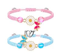 COLORFUL BLING Juego de 2 pulseras ajustables de cuerda con diseño de corazón y margarita, Yin Yang, mariposa, esmaltada, para mejor amiga, pulsera de amistad con corazón dividido para siempre para