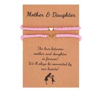 COLORFUL BLING Juego de pulseras de corazón para madre e hija, pulsera de cuerda trenzada para mamá, madre e hija, talla única, Acero aleado, No es una piedra preciosa