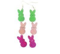 COLORFUL BLING Pendientes colgantes de conejo de Pascua para mujer, bonitos aretes brillantes de tres conejos, divertidos aretes de gota de Pascua, regalos de vacaciones para mujeres y amigas, talla