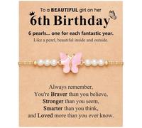 COLORFUL BLING Pulsera de perlas con cuentas de mariposa ajustable para 6, 8, 10, regalos de cumpleaños para hija y amigos, con tarjeta de cumpleaños, talla única, Acero aleado, No es una piedra