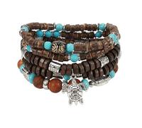 COLORFUL BLING Pulseras elásticas de madera turquesa bohemia con cuentas apilables de tortuga, mariposa, elefante, concha, corazón, pulsera para mujeres y hombres, joyería occidental, 6 centimeters