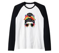 Colorful Bow Heart Glasses Hair Vibes Style Camiseta Manga Raglan