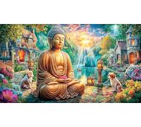 Colorful-Buddha-with-Lotus-Flowers Puzzle para Adultos 1000 Piezas Juego Educativo relajación Papel Reciclado Actividad en casa Regalo 38x26/1000pcs