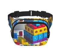 Colorful Building Blocks Fitness - Bolsa de hombro de viaje de moda e informal, riñonera cuadrada de doble capa, color negro, talla única, Negro, One Size