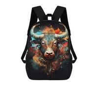 Colorful Bull Illustration Art Print Mochilas Impresas En 3D Para Niños 17inch Mochilas De Moda Informales Para El Día A Día, Bolsas De Viaje, Mochilas Informales Para Exteriores Para Niños Y Niñas