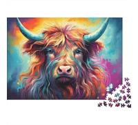 Colorful Bull Portrait Colourful Colorful Highland Cow 1000 Pieces Jigsaw Puzzles for Adults Fun Activity for Rainy Days 70x50cm/1000pcs