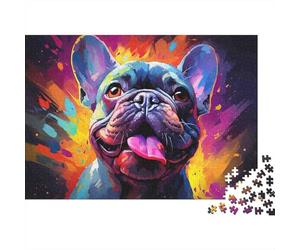 Colorful Bulldog Portrait 100% Recycled Cardboard Neon French Bulldog 1000Pc Jigsaw Puzzle Adults Fun Activity for Rainy Days 38x26cm/1000pcs