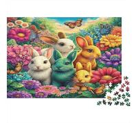 Colorful Bunny Garden 100% Recycled Cardboard Bunnies in Garden 1000 Piece Adult Jigsaws Beautiful Decoration Puzzle 52x38cm/1000pcs