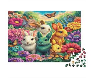 Colorful Bunny Garden 100% Recycled Cardboard Bunnies in Garden 1000 Piece Adult Jigsaws Beautiful Decoration Puzzle 52x38cm/1000pcs