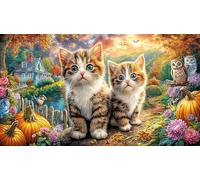 Colorful-Cat-and-Bird-in-Floral-Garden 1000 Piezas Puzzle Reciclado Decoración Mural Hermosa Juego Educativo para Adultos Desafiante 38x52/1000pcs