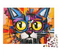 Colorful Cat Art 100% Recycled Cardboard Glasses Cat Art 1000Pc Jigsaw for Adults & Kids Unique Beautifully Illustrated 52x38cm/1000pcs
