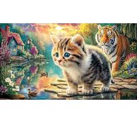 Colorful-Cat-in-Flower-Garden-with-Butterflies 1000 Piezas Puzzle Reciclado Actividad en casa Juego Familiar Desafiante para Adultos Regalo 38x52/1000pcs