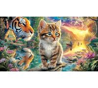 Colorful-Cat-in-Flower-Garden-with-Butterflies Puzzle Adultos 1000 Piezas Juego Educativo relajación Desafiante Papel Reciclado Idea de Regalo 38x52/1000pcs