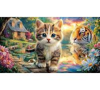 Colorful-Cat-in-Flower-Garden-with-Butterflies Puzzle de 1000 Piezas Reciclado Regalo Divertido Juego Educativo para Adultos Desafiante Idea de Regalo 70x50/1000pcs