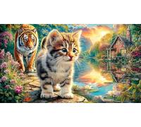 Colorful-Cat-in-Flower-Garden-with-Butterflies Puzzle Familiar 1000 Piezas Desafiante y Divertido Papel Reciclado para Adultos 38x26/1000pcs