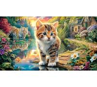 Colorful-Cat-in-Flower-Garden-with-Butterflies Puzzle para Adultos 1000 Piezas Decoración Mural Hermosa Papel Reciclado Juego Educativo Regalo 70x50/1000pcs