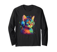 Colorful Cat Portrait Art Headphones Music Lover Graphic Manga Larga