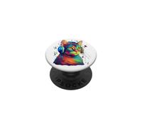 Colorful Cat Portrait Art Headphones Music Lover Graphic PopSockets PopGrip Adhesivo